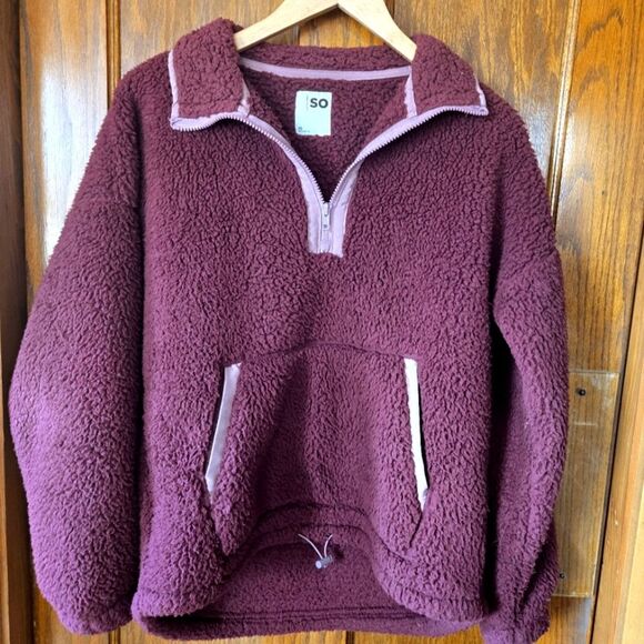 SO Fleece Faux Fur 1/4 Zip Sweater Jacket Sweatshirt Sz XSMALL - Picture 1 of 9